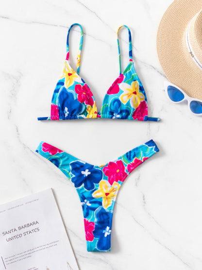 New bikini floral print three-piece set (with skirt)