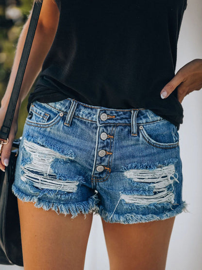 Women's Independence Day Flag Print Destroyed Denim Shorts