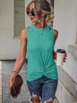 Women's Solid Color Cutout Knot Front Tank Top