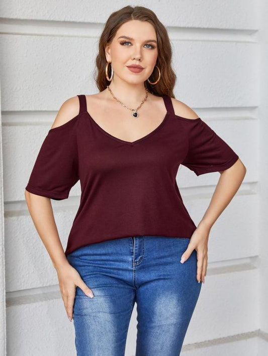 Plus Size Loose Strapless Short Sleeve T-Shirt Women's Top