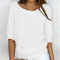 Women's round neck three-quarter sleeve knitted sweater