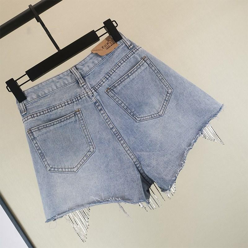 Diamond Tassels Denim High Waist Shorts